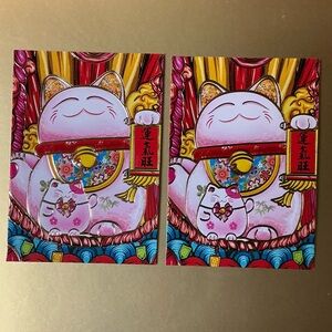 Pink Cat With Little Kitten Heart Paper Red Envelope